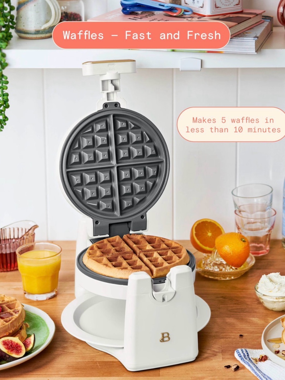 White 5-Waffle Maker — Quick Round Belgian Waffles
